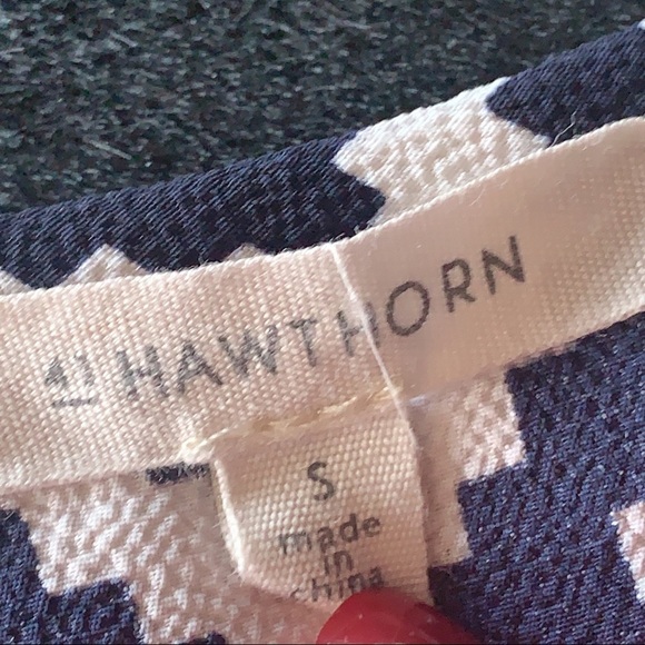 41 Hawthorne Blue White Geometric Print Short Sleeve Blouse Women's Small - Picture 7 of 7